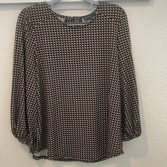 Adrianna Papell Long Sleeved Black & Brown Print Blouse Top Size M - Picture 4 of 9